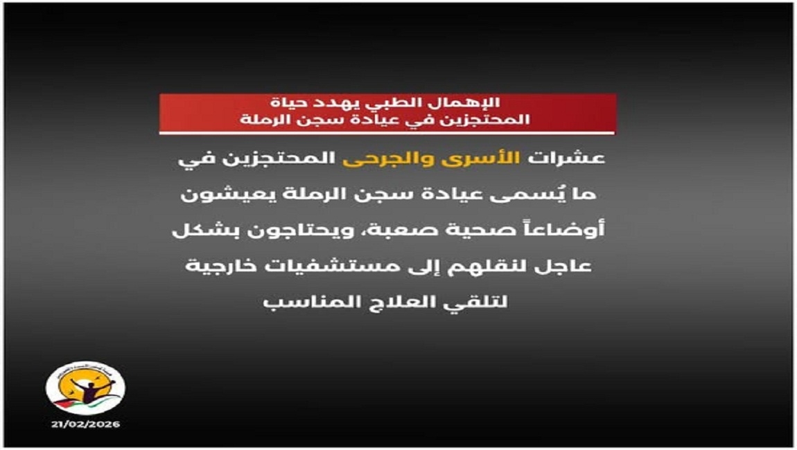  الإهمال الطبي يهدد حياة المحتجزين في عيادة سجن الرملة