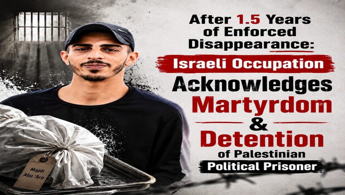 After 1.5 Years of Enforced Disappearance: Israeli Occupation Acknowledges Martyrdom & Detention of Palestinian Political Prisoner 